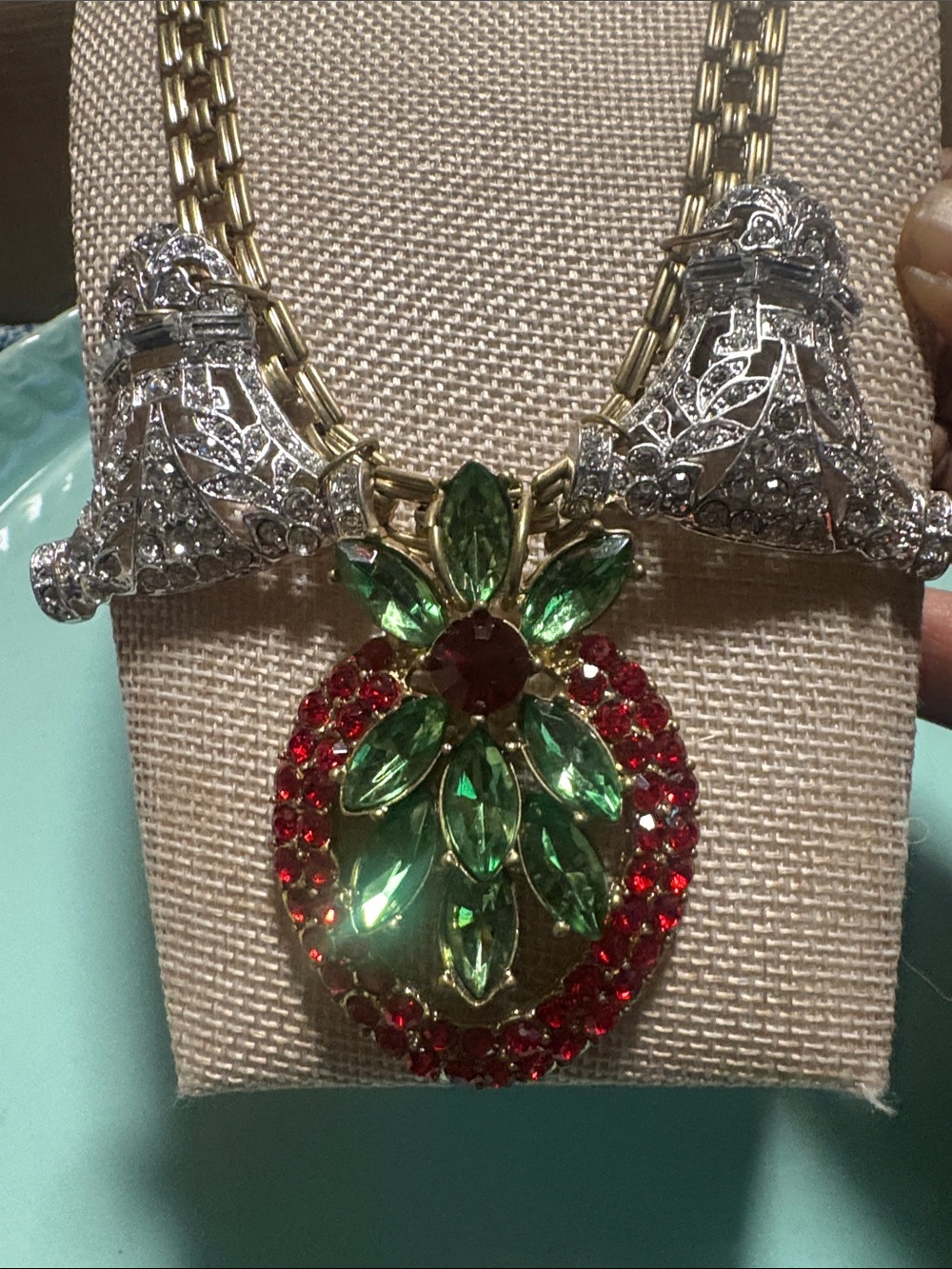 Olivia Welles Mistletoe Time Rhinestone Crystal Holiday Statement Necklace